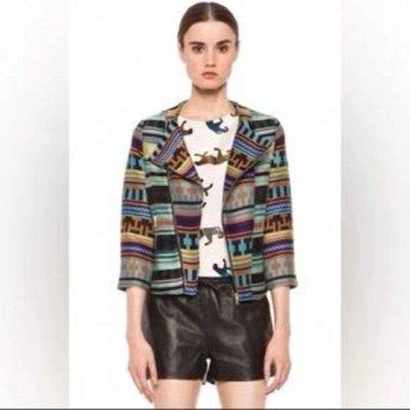MSGM | Aztec Embroidered Biker Jacket, Size 6 - Picture 1 of 11